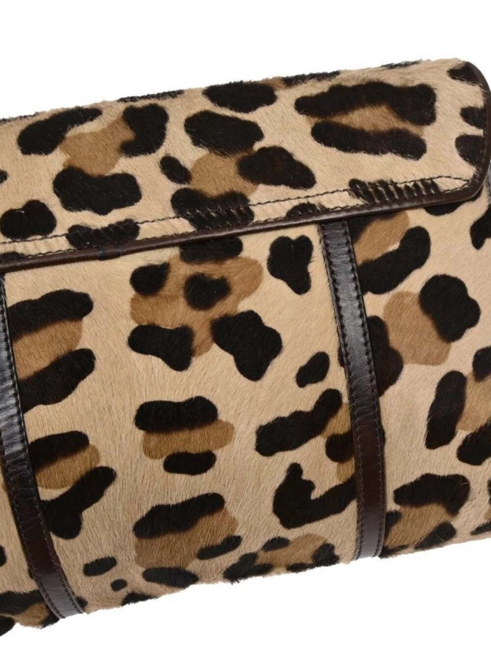 Celine Brown Pony Hair Leopard Print Shoulder Bag M05 166831 - Picture 3 of 15